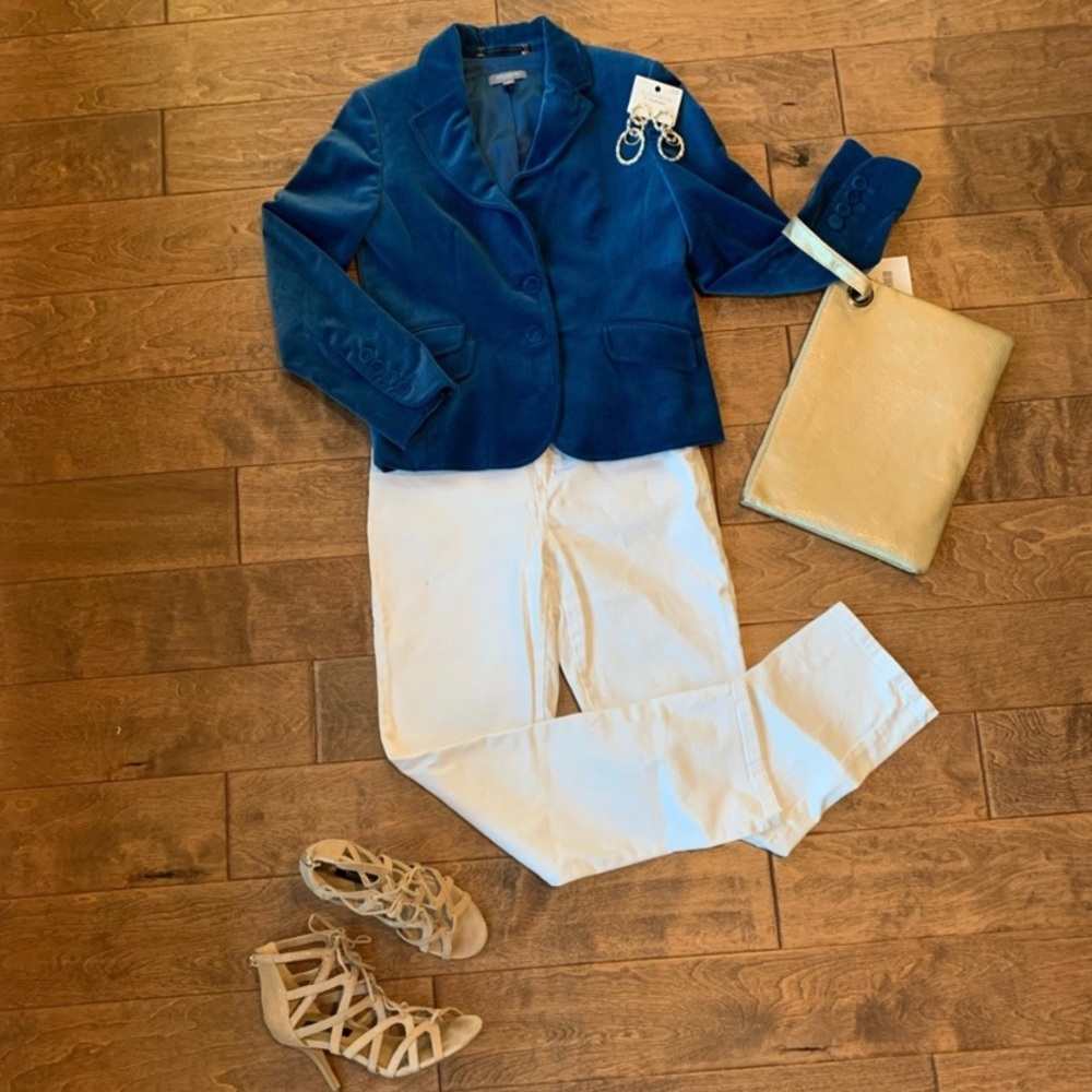 Pretty Blue Velvet Ann Taylor 2 button Blazer. Great for the Holidays or Work